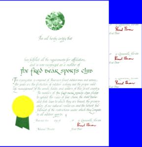 Fred Bear Certificate Signed